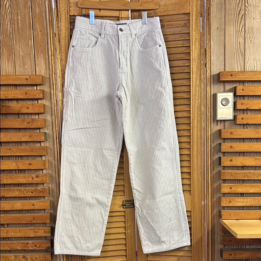 Vintage Light Beige Striped Corduroy Straight Leg Pants